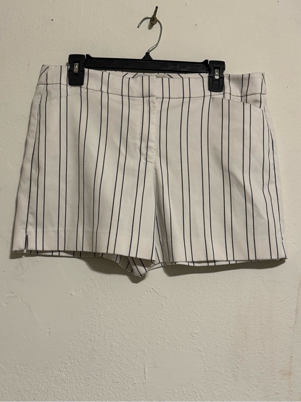 White House Black Market White Shorts with Navy Pinstripes